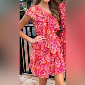 Vibrant Pink and Orange Ruffle Dress
